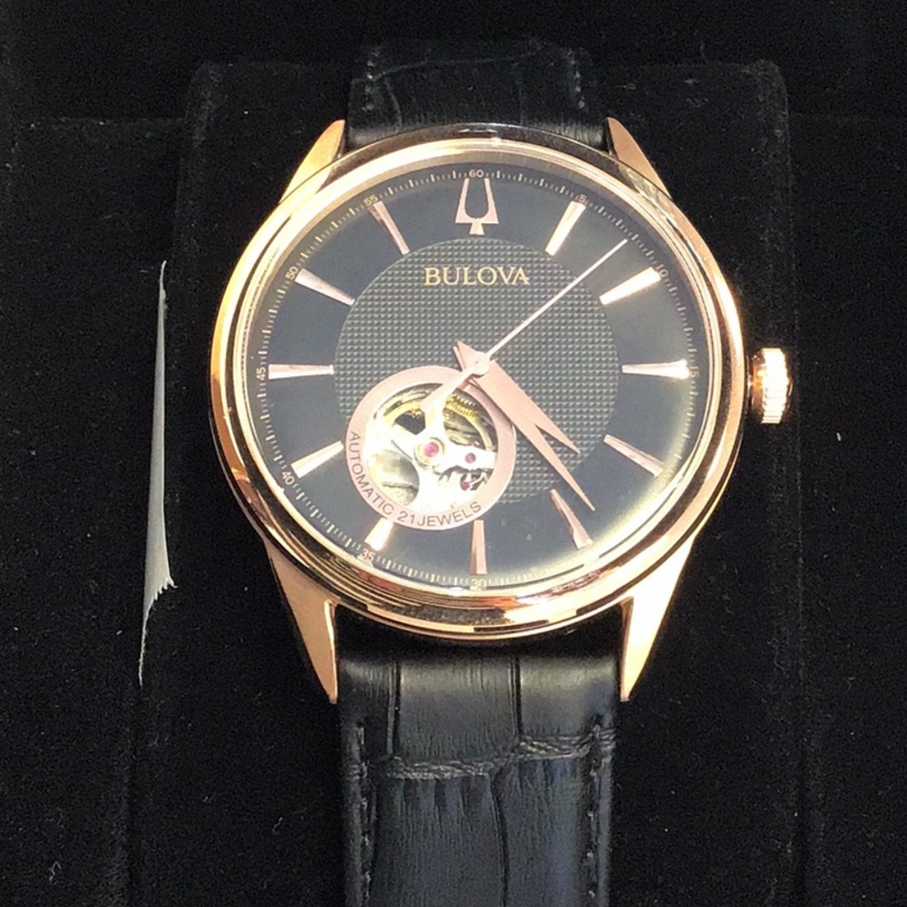 Men’s Bulova Leather Band gold face watch